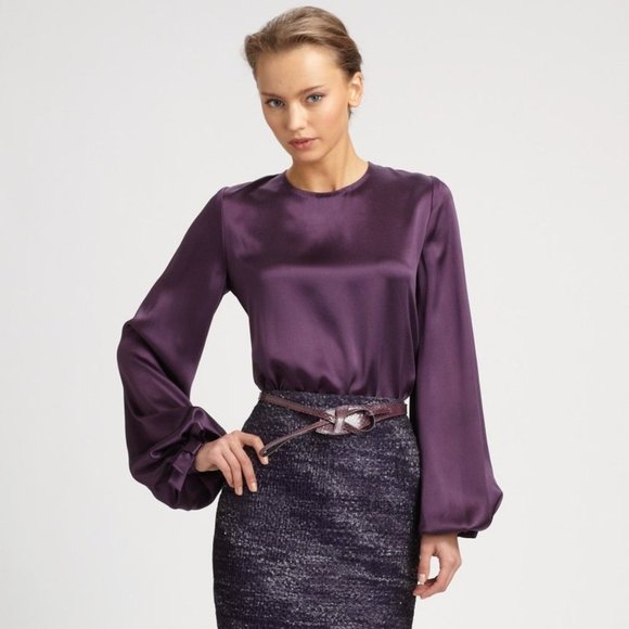Carolina Herrera Tops - Carolina Herrera Purple Silk Charmeuse Bow Blouse
